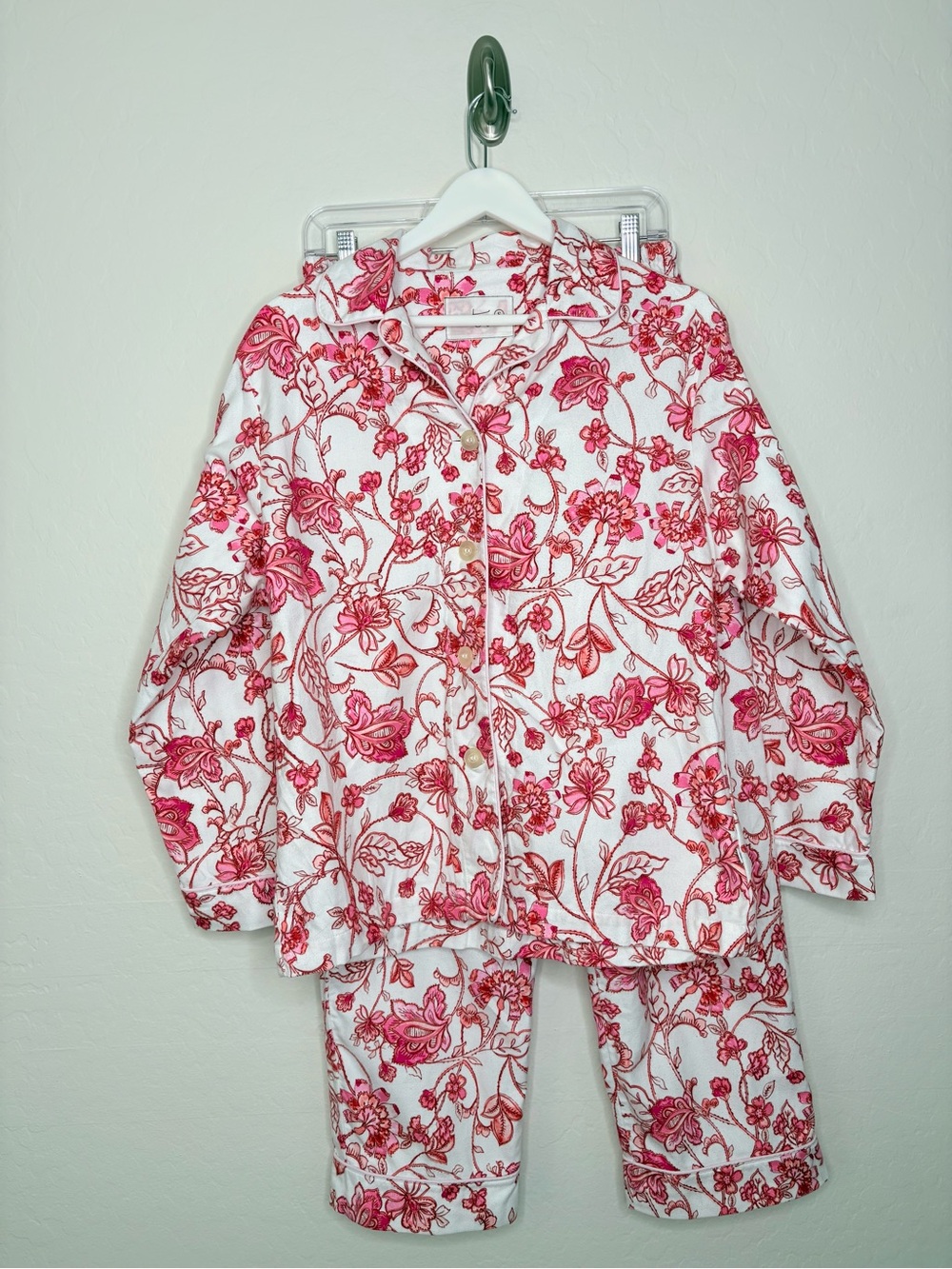 The Cat’s Pajamas Floral Cotton Pajama Set Pink White Soft Women’s Small